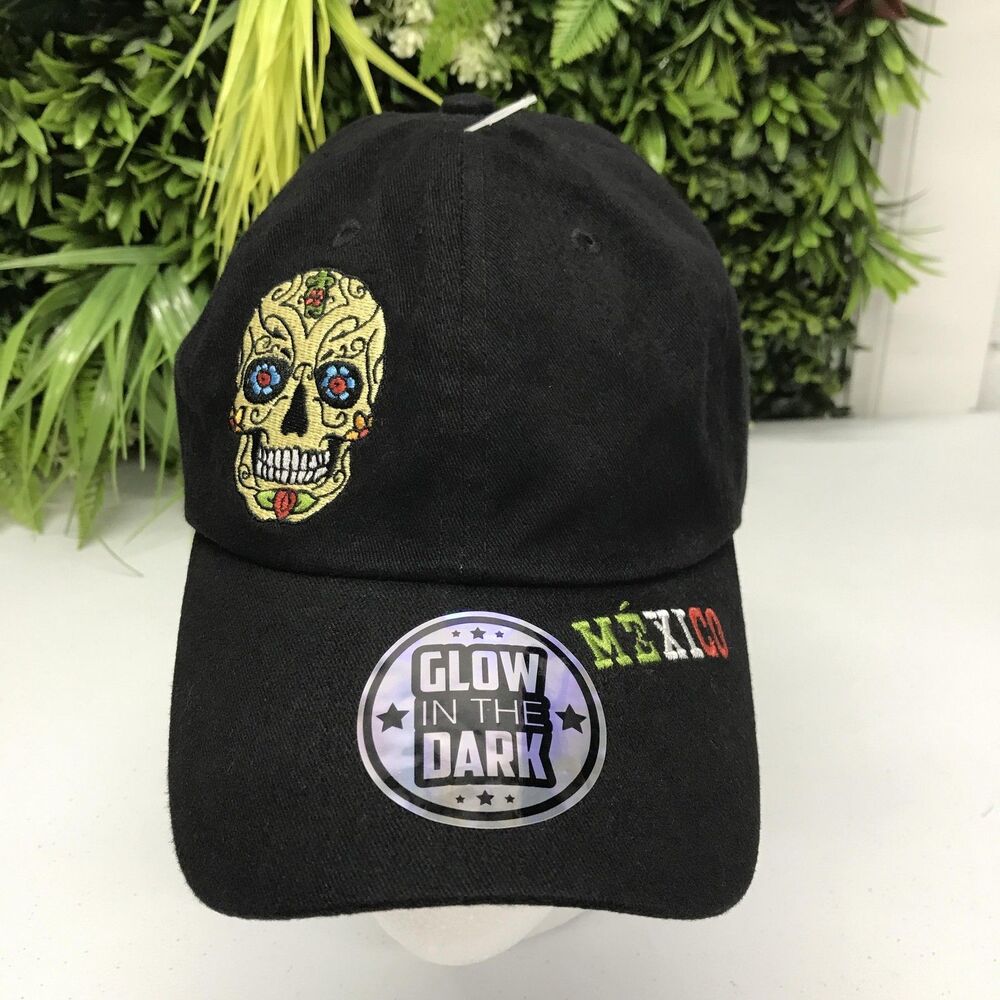 Morpho Skull Hat Cap Strap Back Mens One Size Glow In Dark Dia De Muertos Mexico